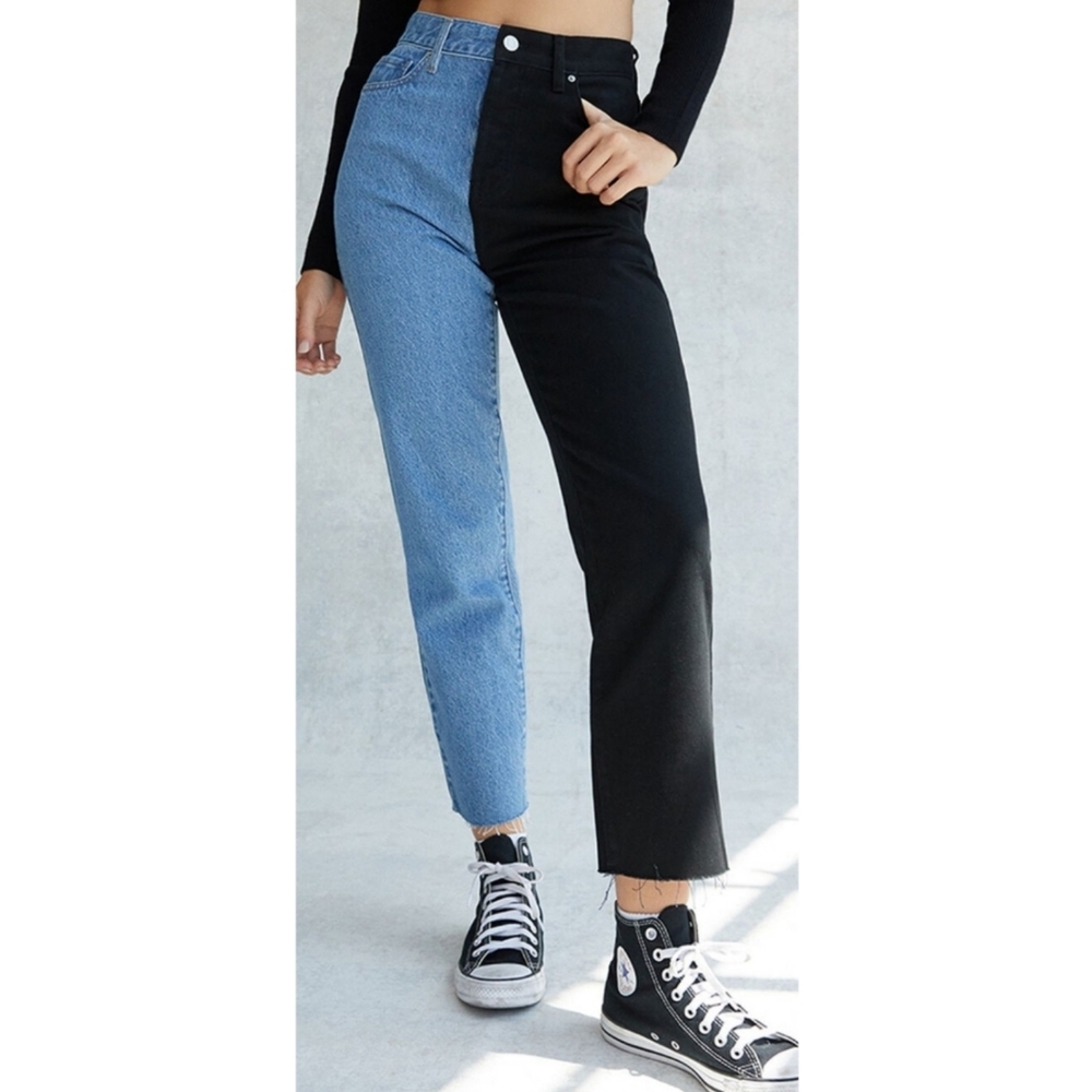 PacSun Mom Jeans Womens Size 27 High Rise Straight Two Tone Denim Cotton Skater